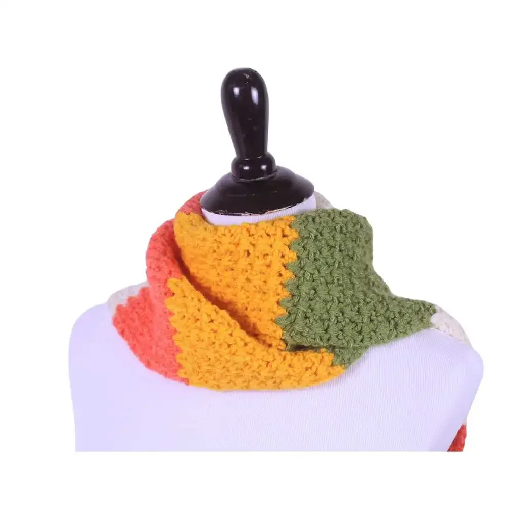 Vibrant Striped Acrylic Scarf - Beige, Orange, Green, Yellow - Fashion Accessory